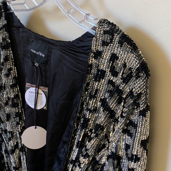 new🤩RETROFETE Gabrielle Robe Dress Silver Leopard - Picture 7 of 10